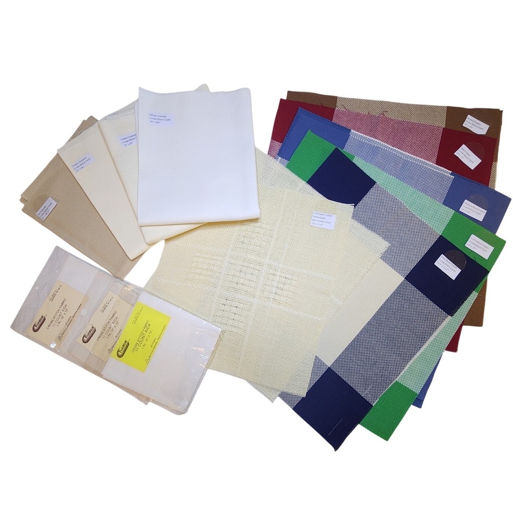 Lot of 15 Counted Cross Stitch Fabric Various Sizes Colors 18" x 58" 14" x 15"